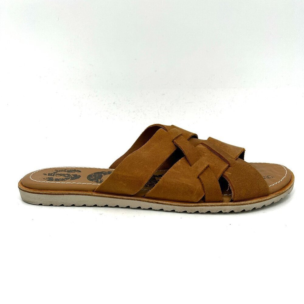 SOREL Women's Brown Ella Leather Woven Slip On Summer Sandals Shoes Size 9.5